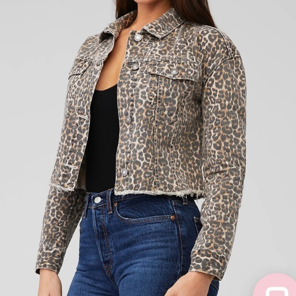 Free People animal leopard cheetah jacket with cropped cutoff hemline size xs - Picture 4 of 12